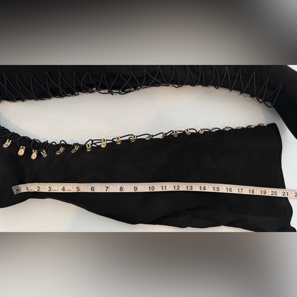 Journee Collection Black Over the Knee Boots with Gold Details - Picture 7 of 9